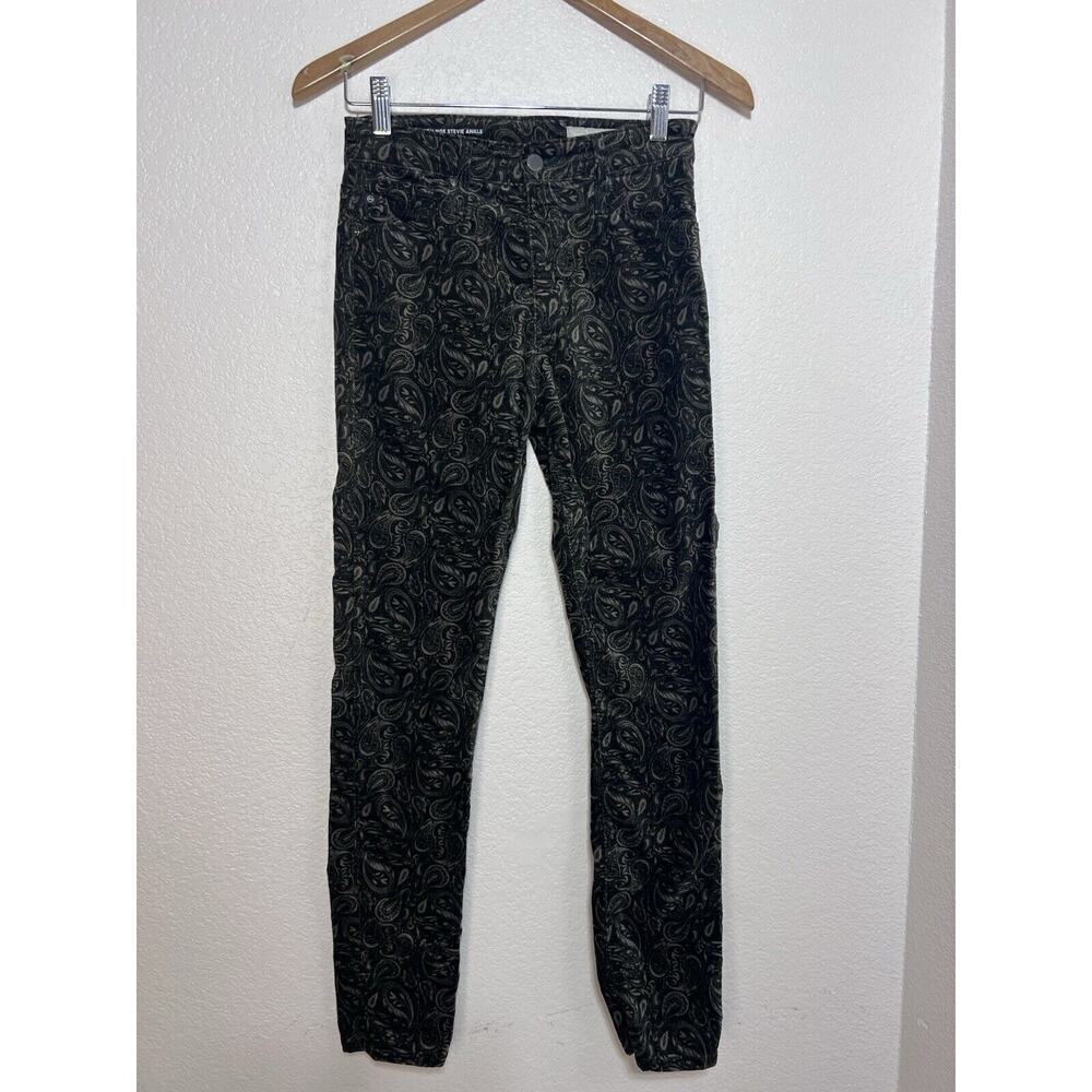 Anthropologie AG 26R High Rise Boho Black Velvet Paisley Pants Skinny - Picture 3 of 12